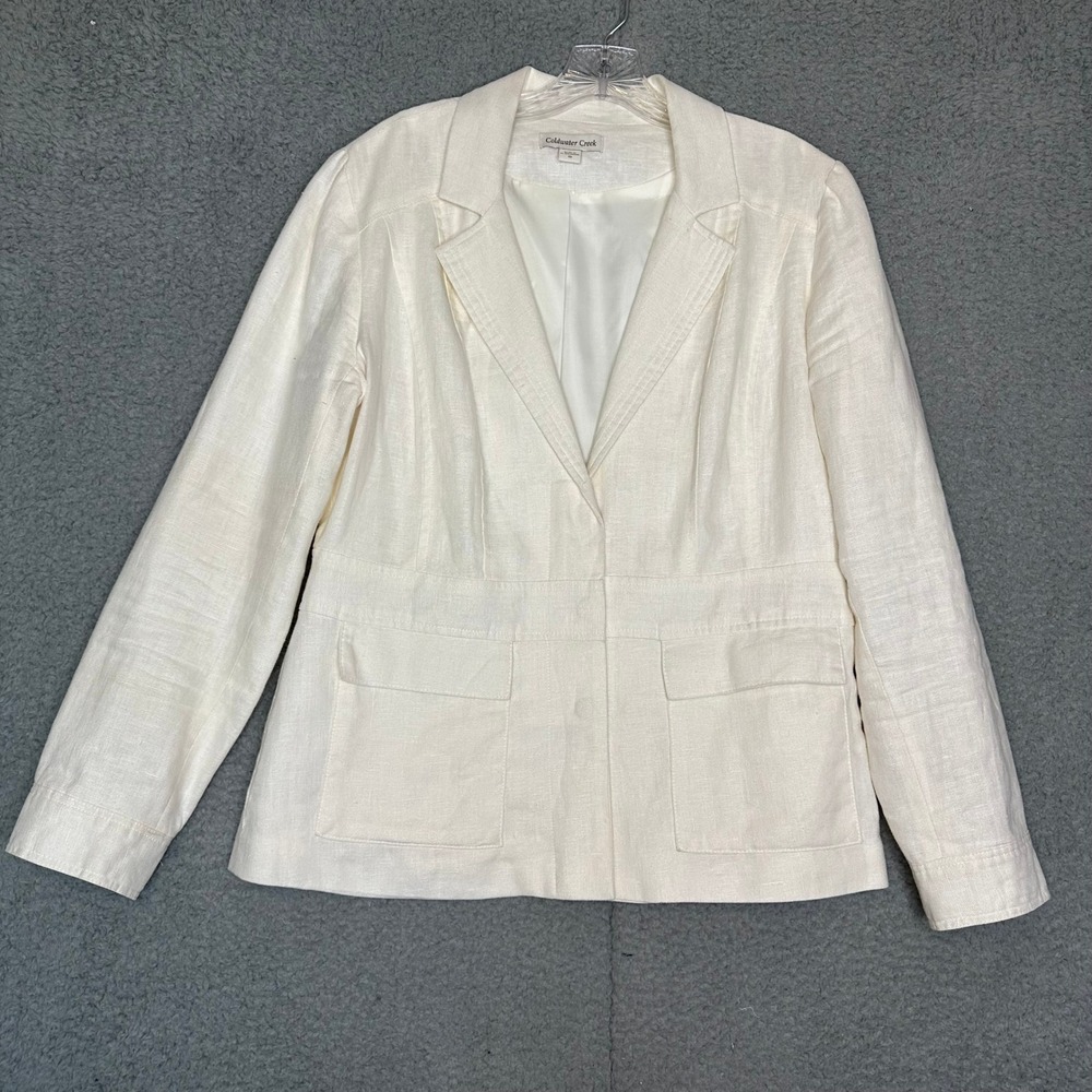 Coldwater Creek Womens Cream 100% Linen Blazer Jacket Size 10 Off White Lined